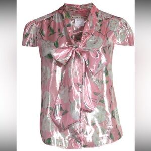 Alice Olivia Women's Jeannie Silk Floral Bow Blouse Top Sz M
